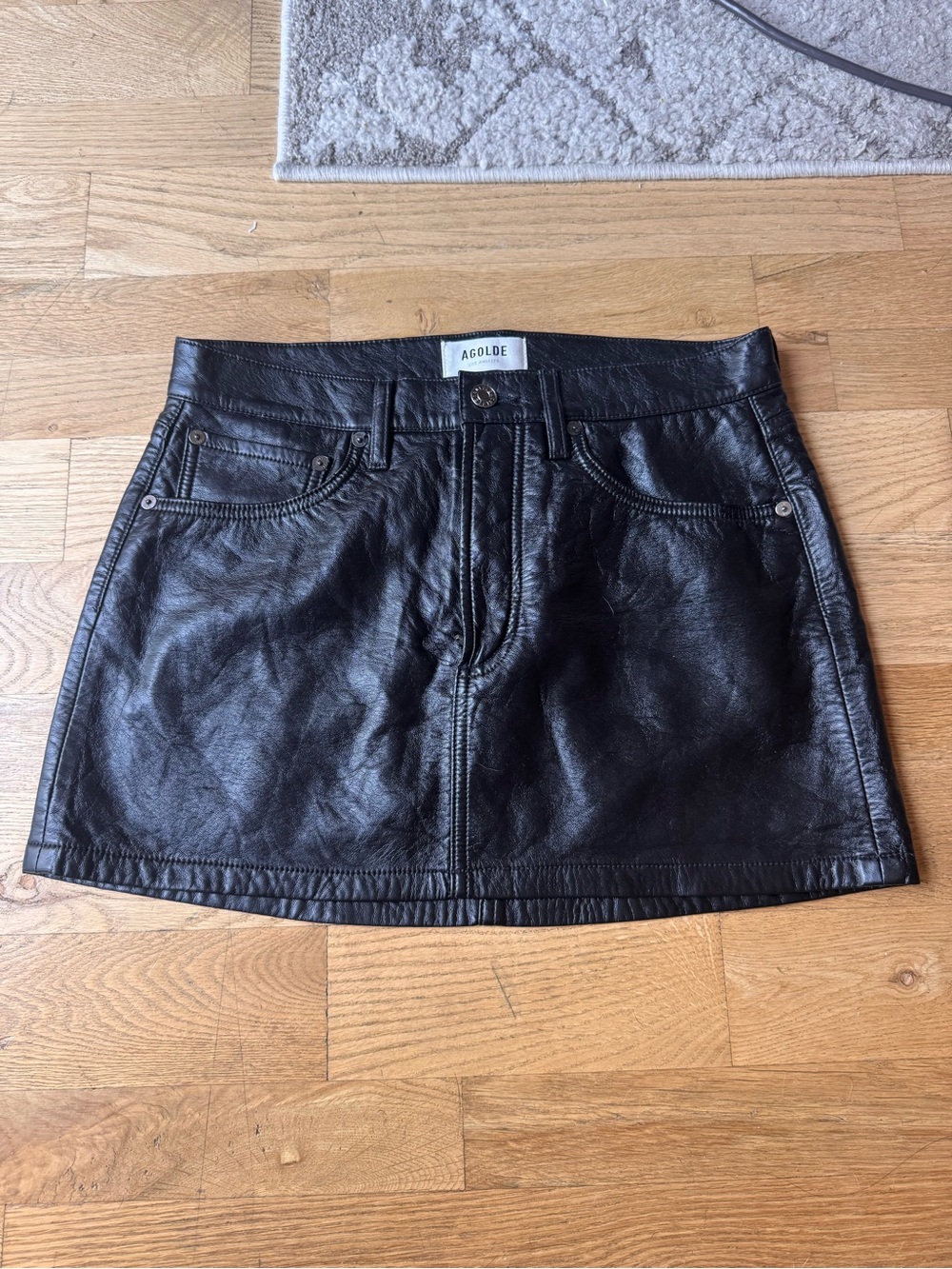 Agolde Black Recycled Leather Liv Mini Skirt in Detox Size 27